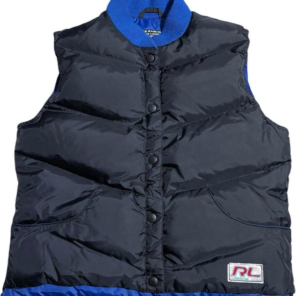 Vtg Y2k Ralph Lauren Reversible Down Vest Duck Waterfowl Blue Black Polo Jeans